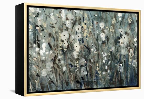 White Blooms with Navy I-Tim O'toole-Framed Stretched Canvas