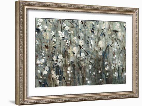 White Blooms with Navy II-Tim O'toole-Framed Art Print