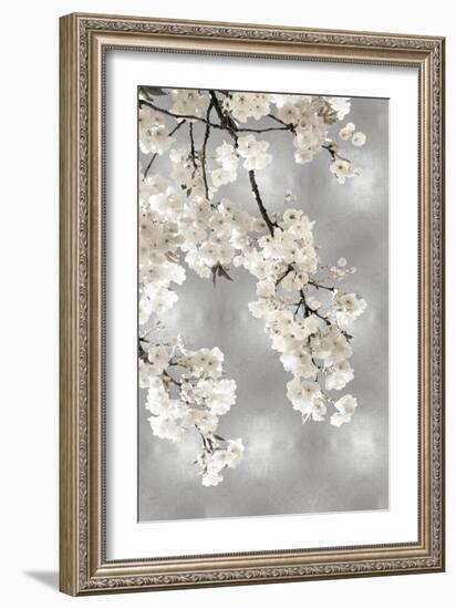 White Blossoms on Silver I-Kate Bennett-Framed Art Print