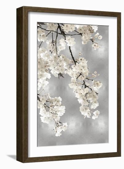 White Blossoms on Silver I-Kate Bennett-Framed Art Print