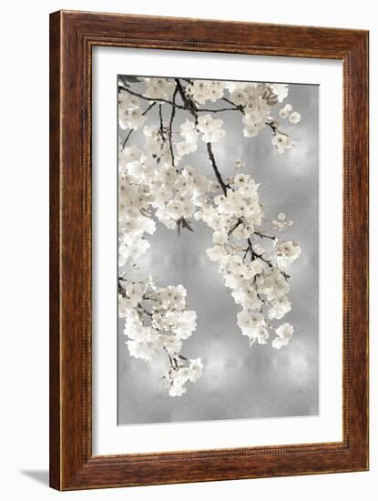 White Blossoms on Silver I-Kate Bennett-Framed Art Print