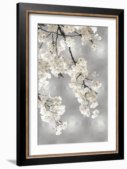 White Blossoms on Silver I-Kate Bennett-Framed Art Print