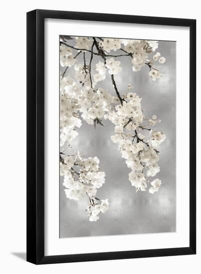 White Blossoms on Silver I-Kate Bennett-Framed Art Print