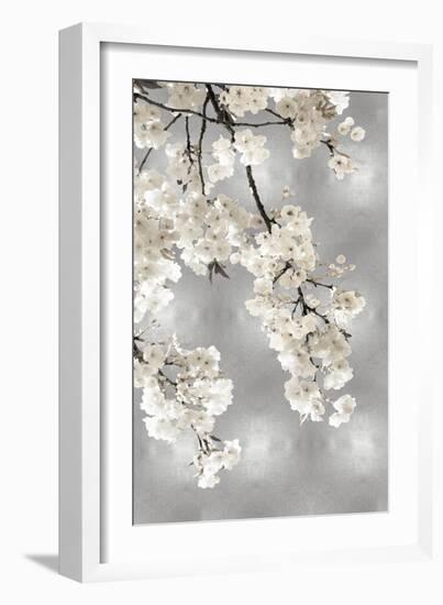 White Blossoms on Silver I-Kate Bennett-Framed Art Print