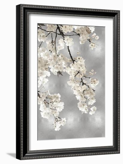 White Blossoms on Silver I-Kate Bennett-Framed Art Print