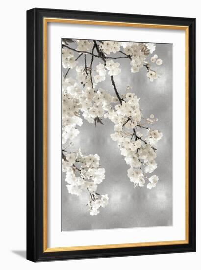 White Blossoms on Silver I-Kate Bennett-Framed Art Print