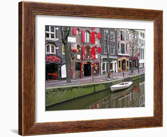 White Boat in Red Lights District, Amsterdam-Igor Maloratsky-Framed Art Print