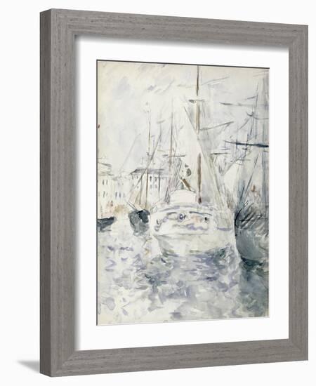 White Boat in the Port, Nice, 1881 (W/C on Paper)-Berthe Morisot-Framed Giclee Print