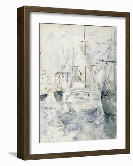 White Boat in the Port, Nice, 1881 (W/C on Paper)-Berthe Morisot-Framed Giclee Print