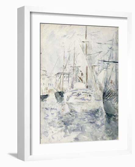 White Boat in the Port, Nice, 1881 (W/C on Paper)-Berthe Morisot-Framed Giclee Print