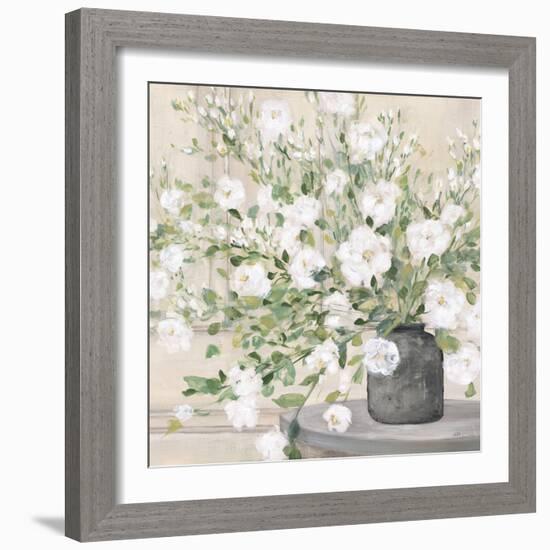 White Bouquet Gray Vase-Julia Purinton-Framed Premium Giclee Print