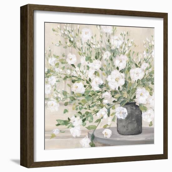 White Bouquet Gray Vase-Julia Purinton-Framed Premium Giclee Print