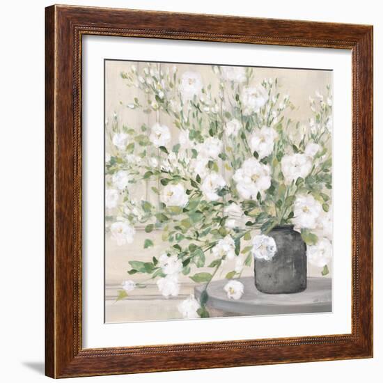 White Bouquet Gray Vase-Julia Purinton-Framed Premium Giclee Print