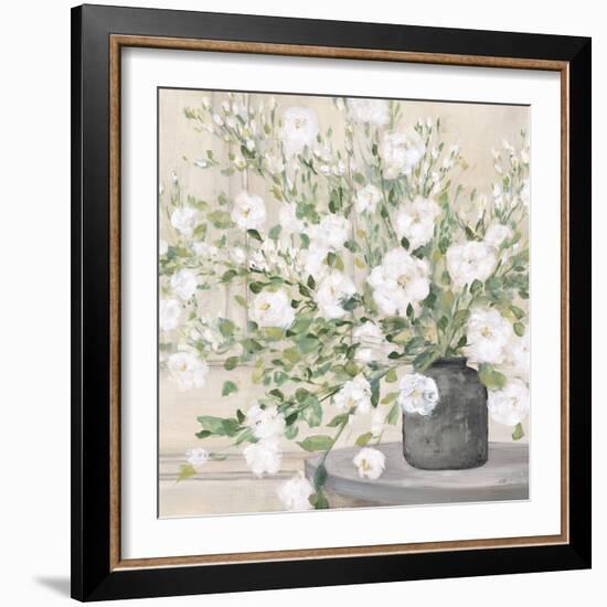 White Bouquet Gray Vase-Julia Purinton-Framed Premium Giclee Print