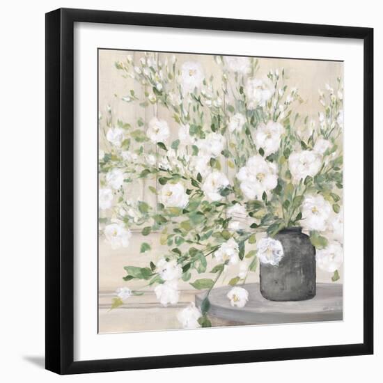 White Bouquet Gray Vase-Julia Purinton-Framed Premium Giclee Print