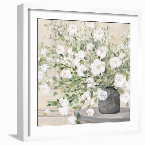 White Bouquet Gray Vase-Julia Purinton-Framed Premium Giclee Print