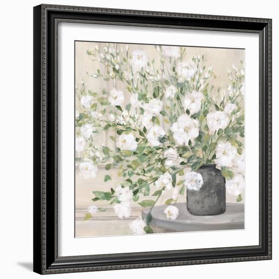 White Bouquet Gray Vase-Julia Purinton-Framed Premium Giclee Print