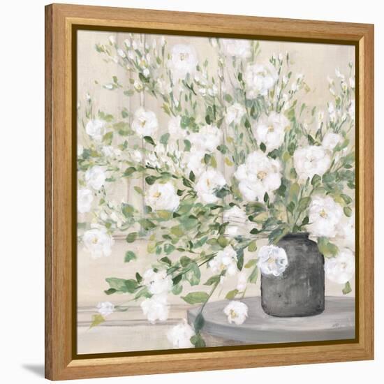 White Bouquet Gray Vase-Julia Purinton-Framed Stretched Canvas