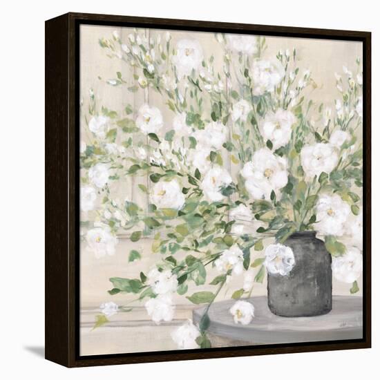 White Bouquet Gray Vase-Julia Purinton-Framed Stretched Canvas