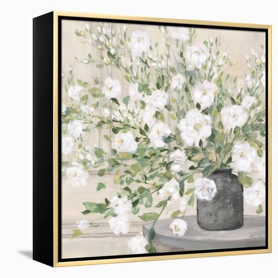 White Bouquet Gray Vase-Julia Purinton-Framed Stretched Canvas