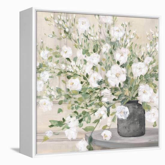 White Bouquet Gray Vase-Julia Purinton-Framed Stretched Canvas