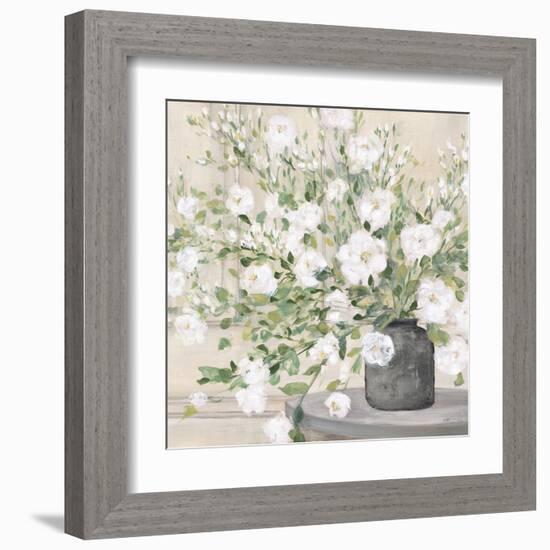 White Bouquet Gray Vase-Julia Purinton-Framed Art Print