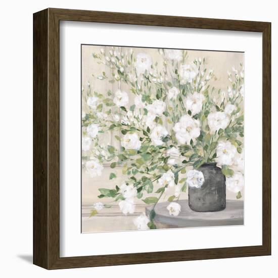 White Bouquet Gray Vase-Julia Purinton-Framed Art Print