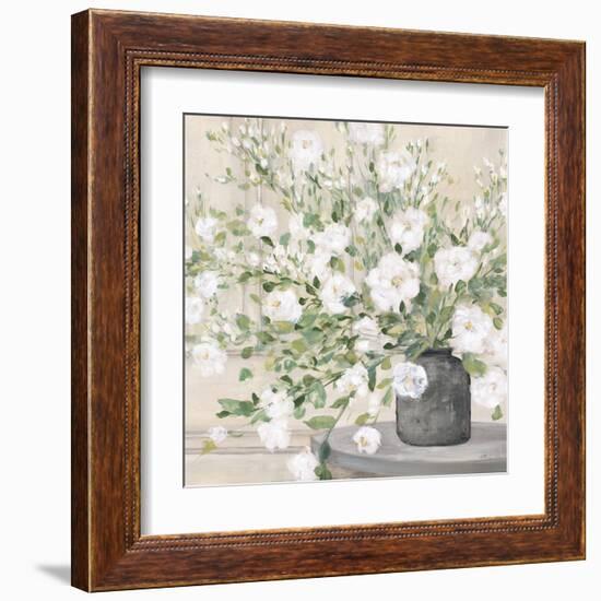 White Bouquet Gray Vase-Julia Purinton-Framed Art Print