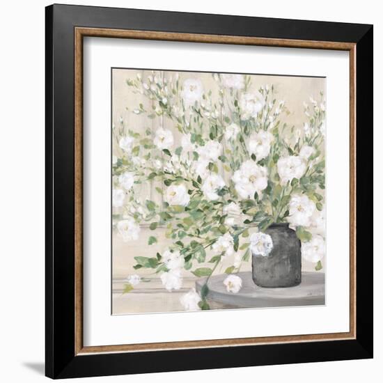 White Bouquet Gray Vase-Julia Purinton-Framed Art Print