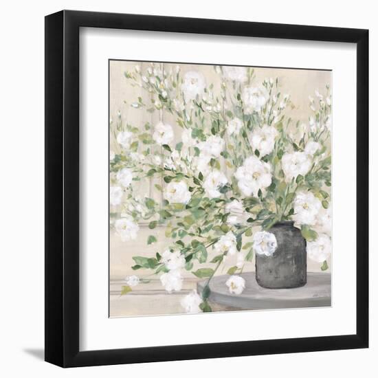 White Bouquet Gray Vase-Julia Purinton-Framed Art Print