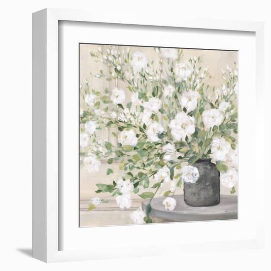 White Bouquet Gray Vase-Julia Purinton-Framed Art Print