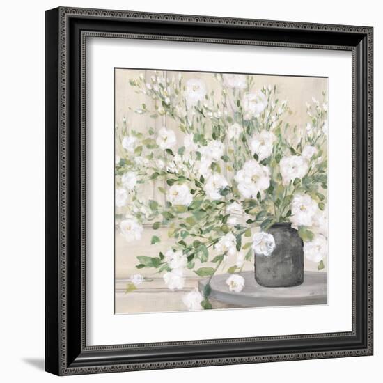 White Bouquet Gray Vase-Julia Purinton-Framed Art Print