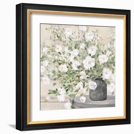 White Bouquet Gray Vase-Julia Purinton-Framed Art Print