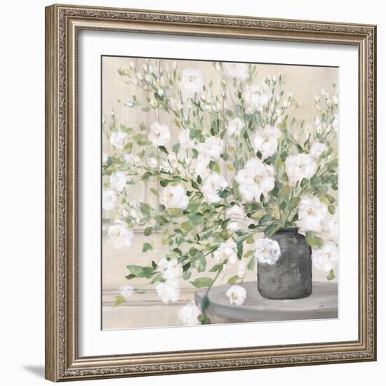 White Bouquet Gray Vase-Julia Purinton-Framed Art Print