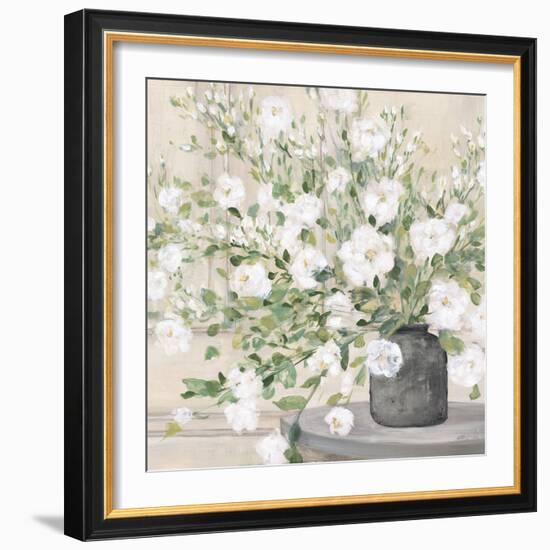 White Bouquet Gray Vase-Julia Purinton-Framed Art Print