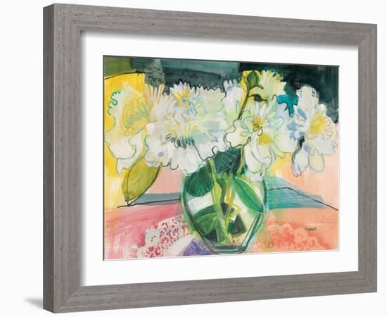 White Bouquet on Pink Table-Maret Hensick-Framed Art Print