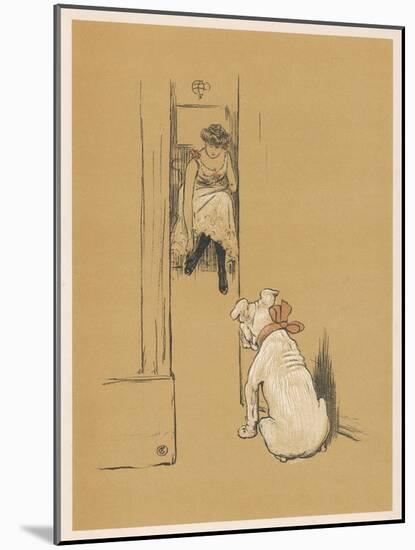 White Bulldog Guards His Master's Friend Pammy While She Changes Her Clothes-Cecil Aldin-Mounted Photographic Print