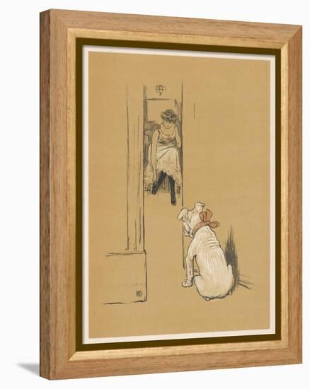 White Bulldog Guards His Master's Friend Pammy While She Changes Her Clothes-Cecil Aldin-Framed Premier Image Canvas