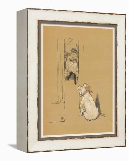 White Bulldog Guards His Master's Friend Pammy While She Changes Her Clothes-Cecil Aldin-Framed Premier Image Canvas