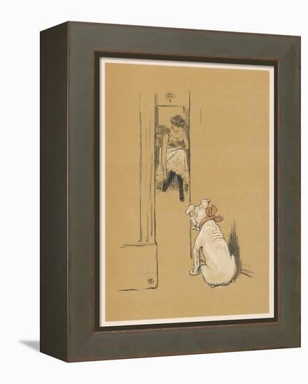 White Bulldog Guards His Master's Friend Pammy While She Changes Her Clothes-Cecil Aldin-Framed Premier Image Canvas