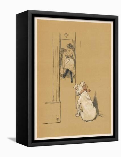 White Bulldog Guards His Master's Friend Pammy While She Changes Her Clothes-Cecil Aldin-Framed Premier Image Canvas