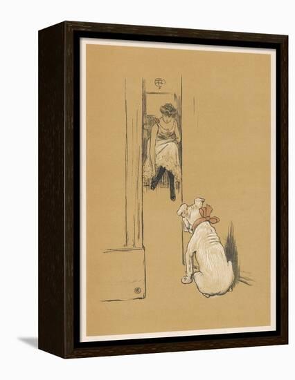 White Bulldog Guards His Master's Friend Pammy While She Changes Her Clothes-Cecil Aldin-Framed Premier Image Canvas