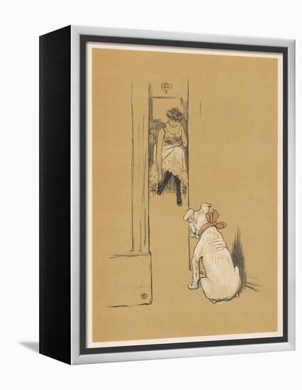 White Bulldog Guards His Master's Friend Pammy While She Changes Her Clothes-Cecil Aldin-Framed Premier Image Canvas