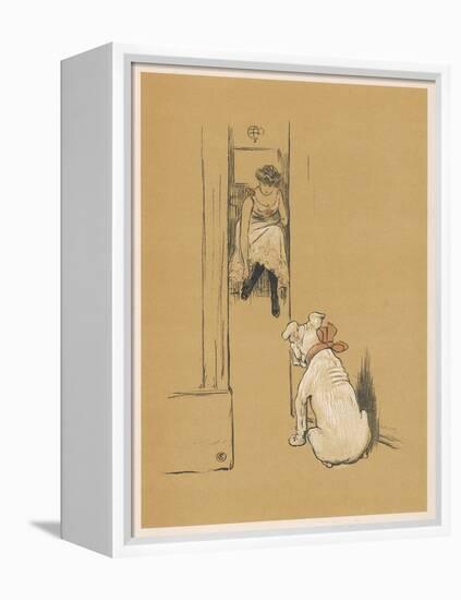 White Bulldog Guards His Master's Friend Pammy While She Changes Her Clothes-Cecil Aldin-Framed Premier Image Canvas