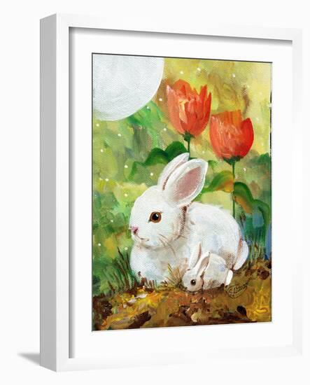 White Bunny Mom & Baby-sylvia pimental-Framed Art Print