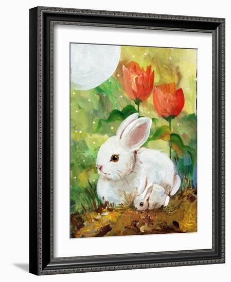 White Bunny Mom & Baby-sylvia pimental-Framed Art Print