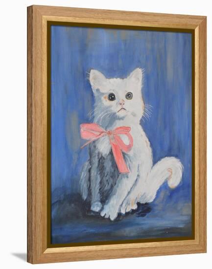 White Cat with Pink Bow-mcpuckette-Framed Premier Image Canvas