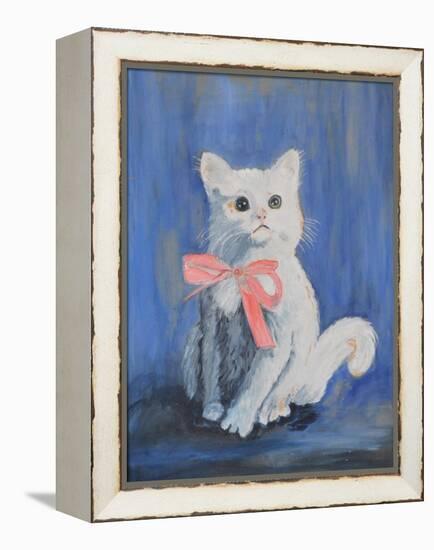 White Cat with Pink Bow-mcpuckette-Framed Premier Image Canvas