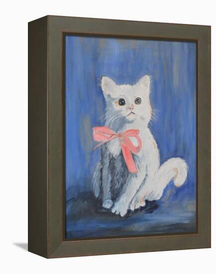 White Cat with Pink Bow-mcpuckette-Framed Premier Image Canvas