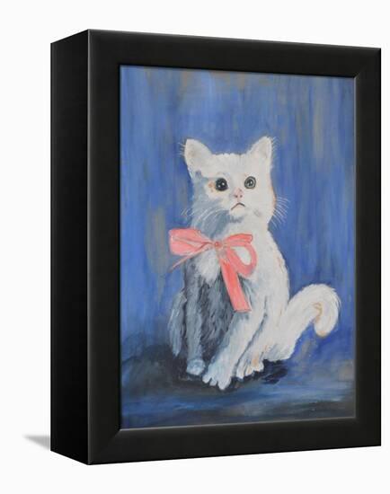 White Cat with Pink Bow-mcpuckette-Framed Premier Image Canvas